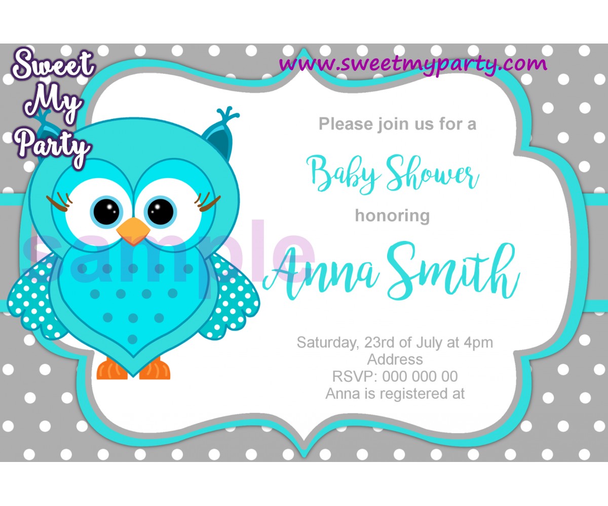 Turquoise Owl Baby Shower invitation,Turquoise Owl Baby Shower invitation,(001)